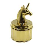 Caixa De Joias Mossty Gold Unicórnio Em Porcelana Com Tampa 13x13x13cm