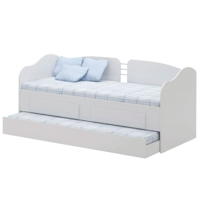 Sofá Bicama Solteiro 2 Gavetas 193x85 Cm08 Branco Dtall