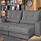 Sofá Retrátil E Reclinável Thor - Molas Ensacadas 290 Cm – Veludo Cinza Cinza