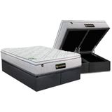 Cama Box Baú Queen: Colchão Molas Bonnel Luckspuma Trade + Base Crc Suede Gray (158x198)