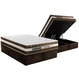 Cama Box Baú Queen: Colchão Molas Ensacadas Luckspuma Esplendor + Base Crc Suede Brown (158x198)