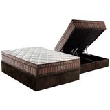 Cama Box Baú Queen: Colchão Ortopédico D28 - Ag65 Anjos Star + Base Crc Suede Brown (158x198)
