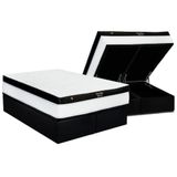 Cama Box Baú Queen: Colchão Molas Ensacadas Luckspuma Gold Line Elastic Gel + Base Crc Suede Black (158x198)
