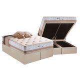Cama Box Baú Queen: Colchão Molas Masterpocket Ensacadas Herval Maxspring Spain + Base Crc Suede Clean (158x198)