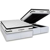 Cama Box Baú Queen: Colchão Molas Masterpocket Ensacadas Plumatex Liz Premium D33 + Base Crc Courano White (158x198)