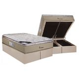 Cama Box Baú Queen: Colchão Molas Ensacadas Luckspuma Platinum New + Base Crc Suede Clean (158x198)