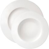 Kit Jogo Pratos Raso Fundo 12 Pessoas 24pçs Aba Larga Branco