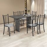 Conjunto Sala De Jantar 6 Cadeiras Mesa 140x75cm Tampo Granito Martelado Prata / Hatan