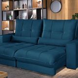 Sofá Retrátil E Reclinável Thor - Molas Ensacadas 290 Cm – Veludo Azul Marinho