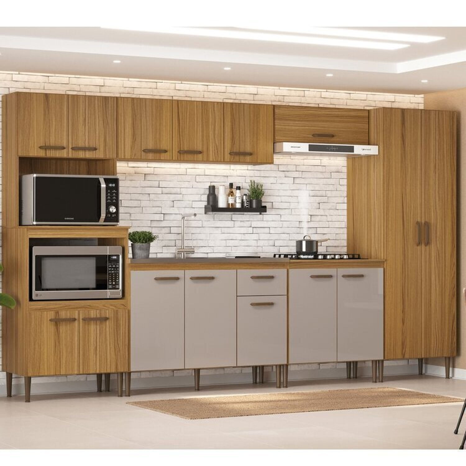 Cozinha Compacta 6 Peças Berlim Ipê/cristalo