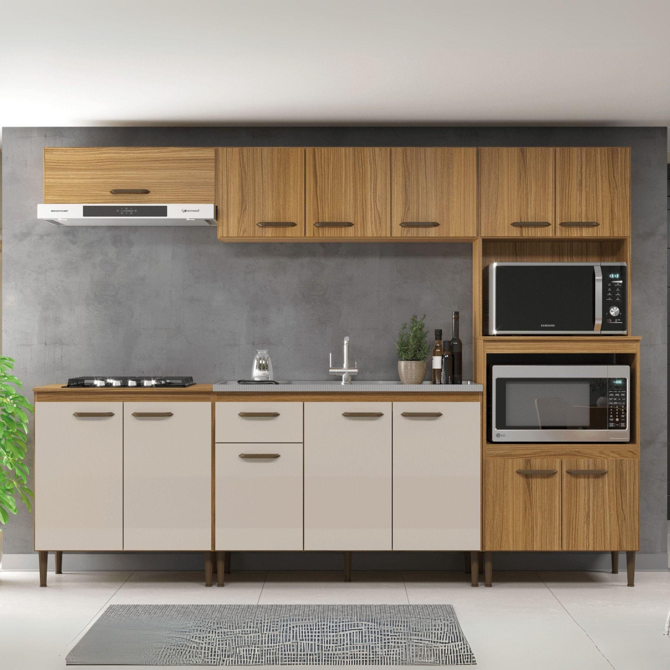 Cozinha Compacta 5 Peças Berlim Ipê/cristalo