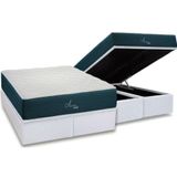 Cama Box Baú Queen: Colchão Molas Bonnel Polar Ensacadas Aquariuns + Base Crc Courano White (158x198)