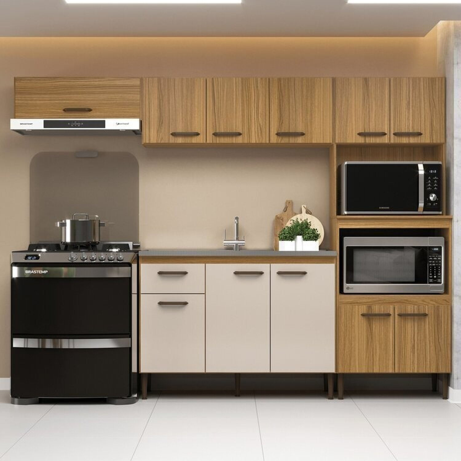 Cozinha Compacta 4 Peças Berlim Ipê/cristalo