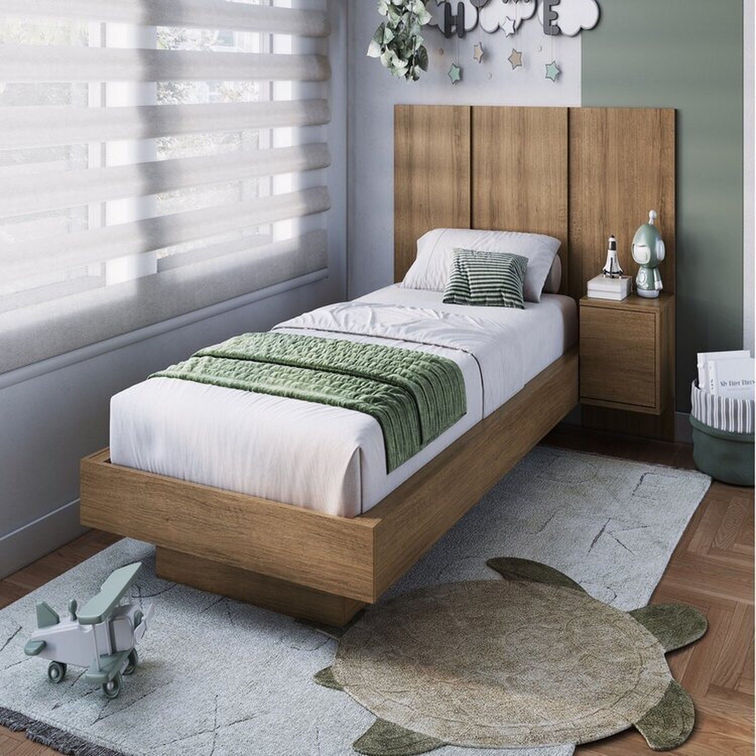 Cama Solteiro Suspensa Com Cabeceira E Mesa De Apoio 80/90 Zurique Mel