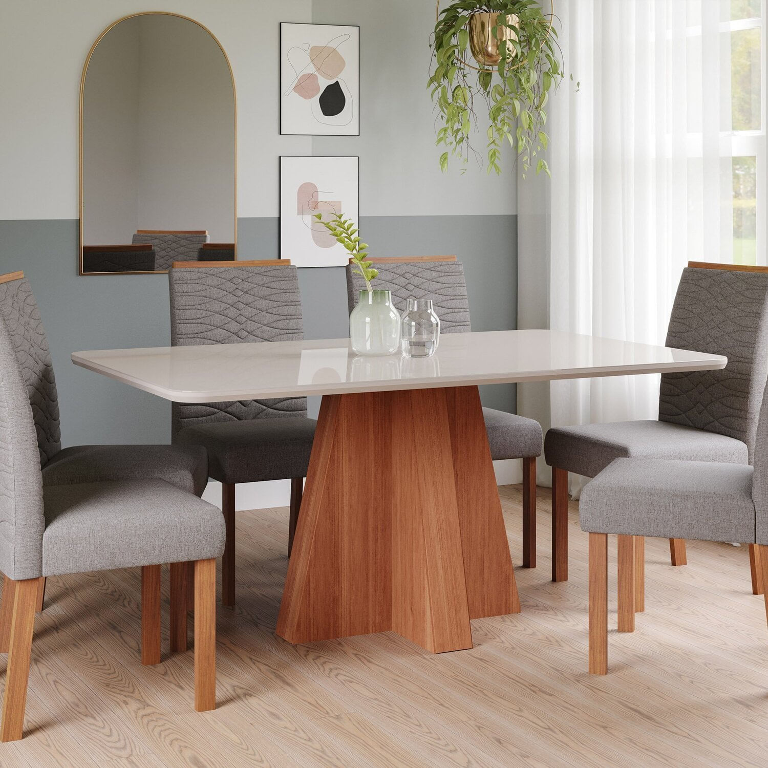 Sala De Jantar Maitê 160 Cm Com 6 Cadeiras Clarice Wood Cinamomo/off/grafite