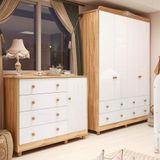 Quarto Infantil Com Guarda-roupas 4 Portas E Cômoda 1 Porta 100% Mdf Maya Clássico Espresso Móveis Branco Brilho/amêndoa