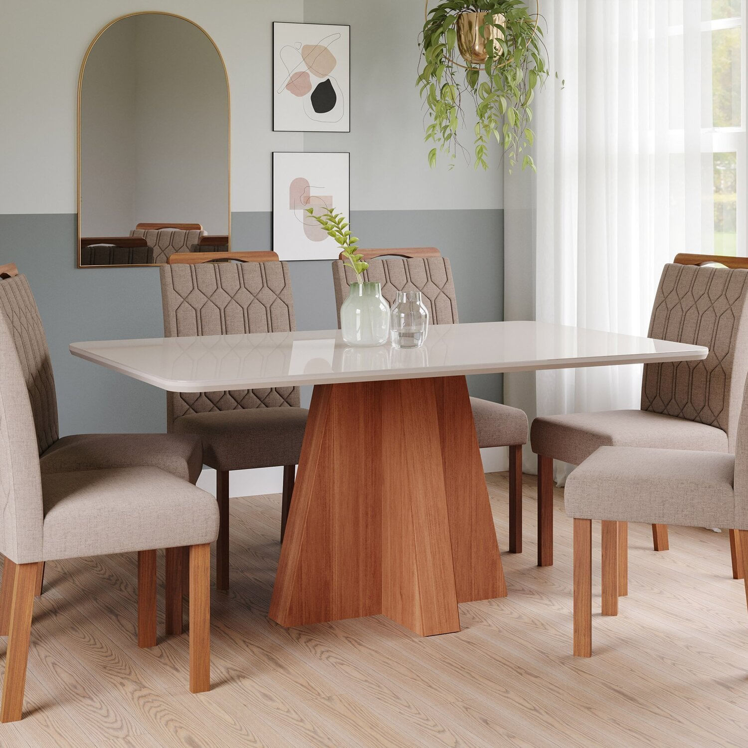 Sala De Jantar Maitê 160 Cm Com 6 Cadeiras Paola Wood Cinamomo/off/bege