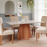 Sala De Jantar Maitê 160 Cm Com 6 Cadeiras Fernanda Wood Cinamomo/off/nude