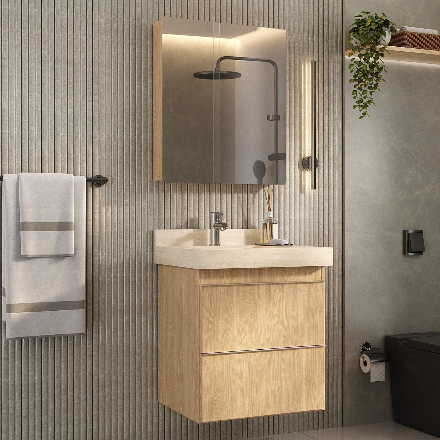 Espelheira Para Banheiro Plus Size 60cm Wood