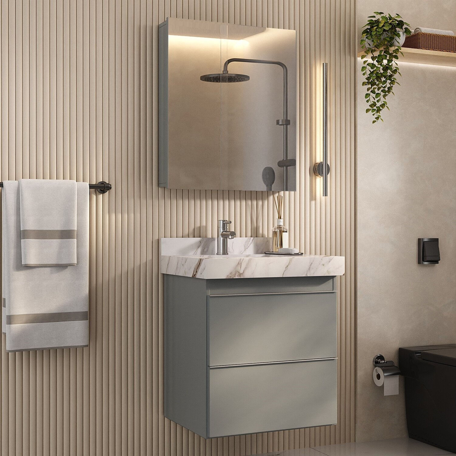 Espelheira Para Banheiro Plus Size 60cm Cinza