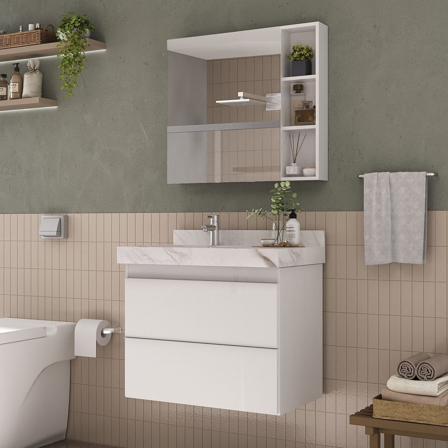 Espelheira Para Banheiro Plus Size 80cm Branca