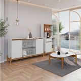 Conjunto Buffet E Cantinho Do Café Bari Com Mesinha Oblonga Branco / Cedro