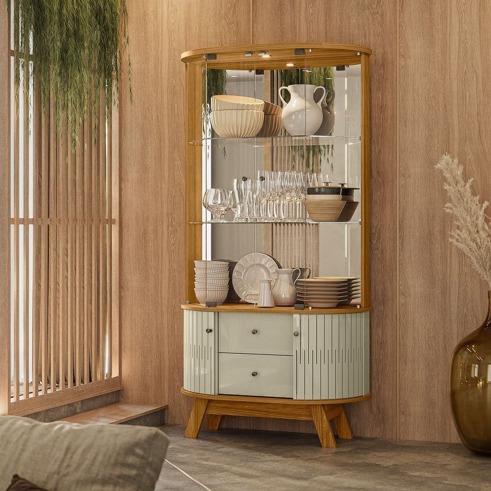 Cristaleira Com Espelho 180x90,6 - Moss Cumaru/opala