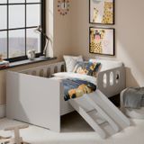 Cama Infantil Montessoriana Quarto De Criança Com Nicho Escada Escorregador E Colchão Cinza