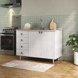 Balcão Para Pia 100% Mdf Bp 120cm 2 Portas 4 Gavetas Maranello Branco