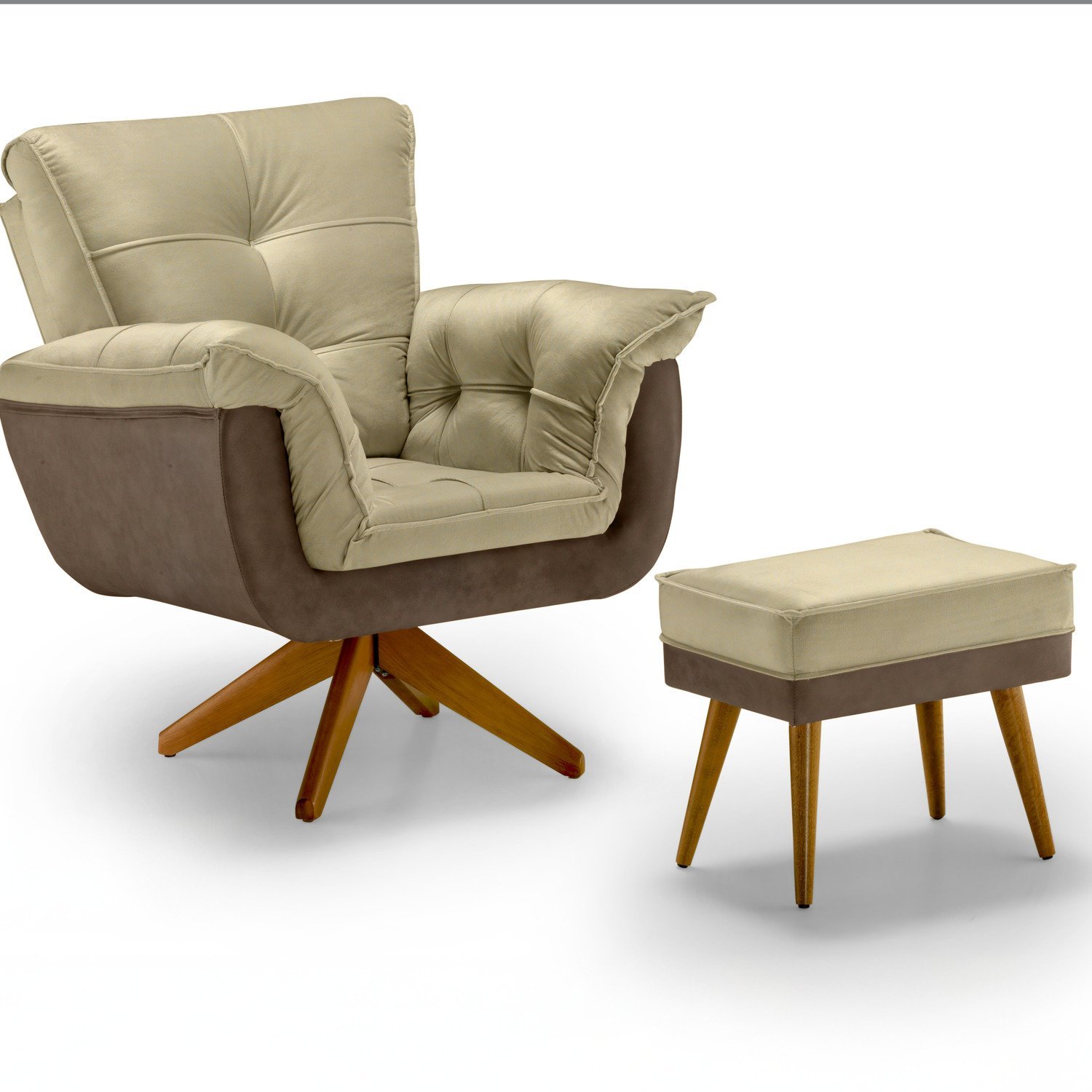 Poltrona Letícia Com Base Giratória Madeira Com Puff Tec 648/644 Bege