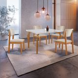 Conjunto Sala De Jantar Mesa Tampo Vidro/mdf Com 4 Cadeiras Marialice Castanho Cinamomo/creme/off White