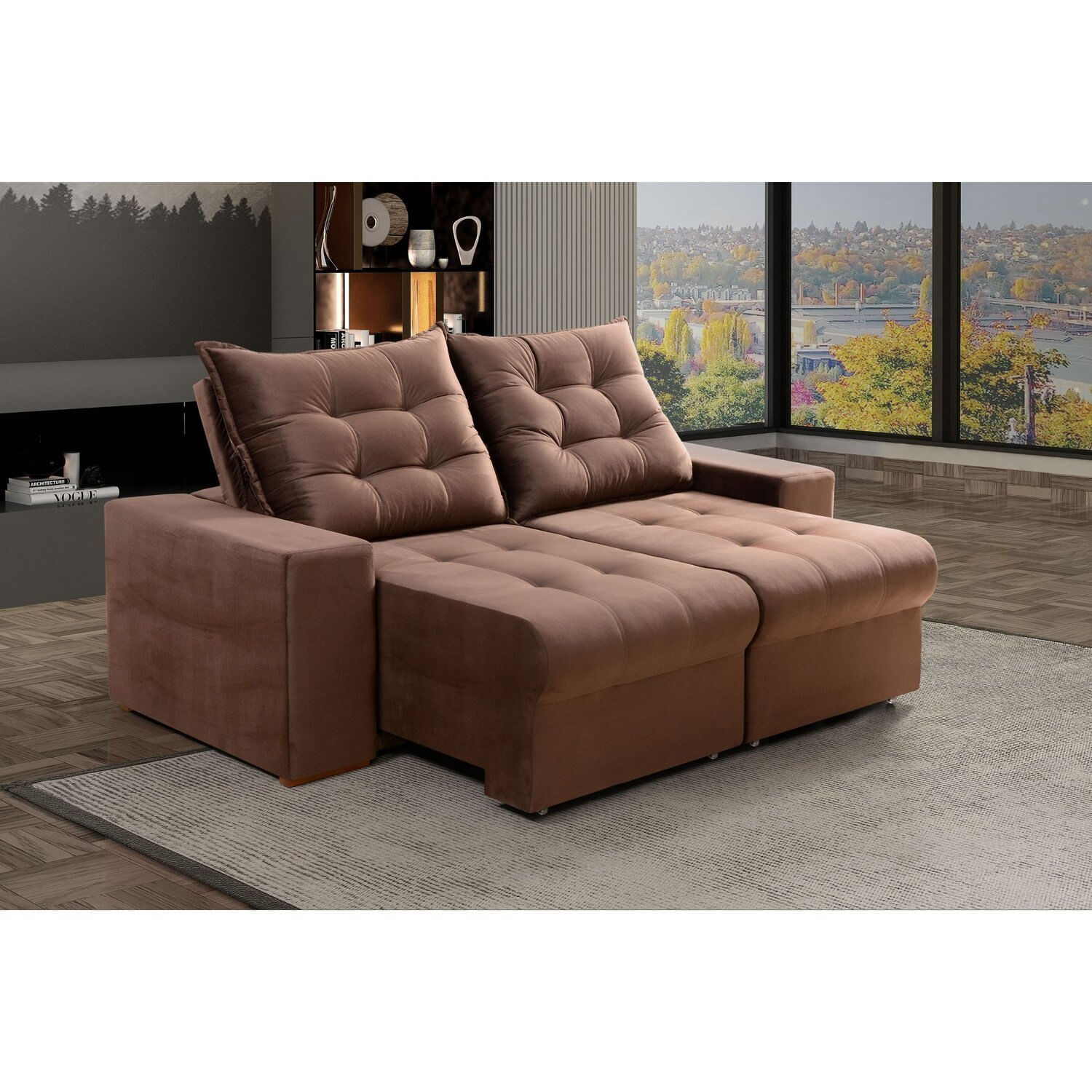 Sofá Retrátil E Reclinável 2 Lugares Pará Suede Marrom
