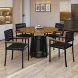 Conjunto Sala De Jantar 04 Cadeiras Barcelona Com Braço Mesa Redonda 120cm Tampo Mdf Roma Preto