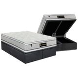 Cama Box Baú Queen: Colchão Molas Ensacadas Luckspuma Lucksfaction Plus Gray + Base Crc Suede Gray (158x198)