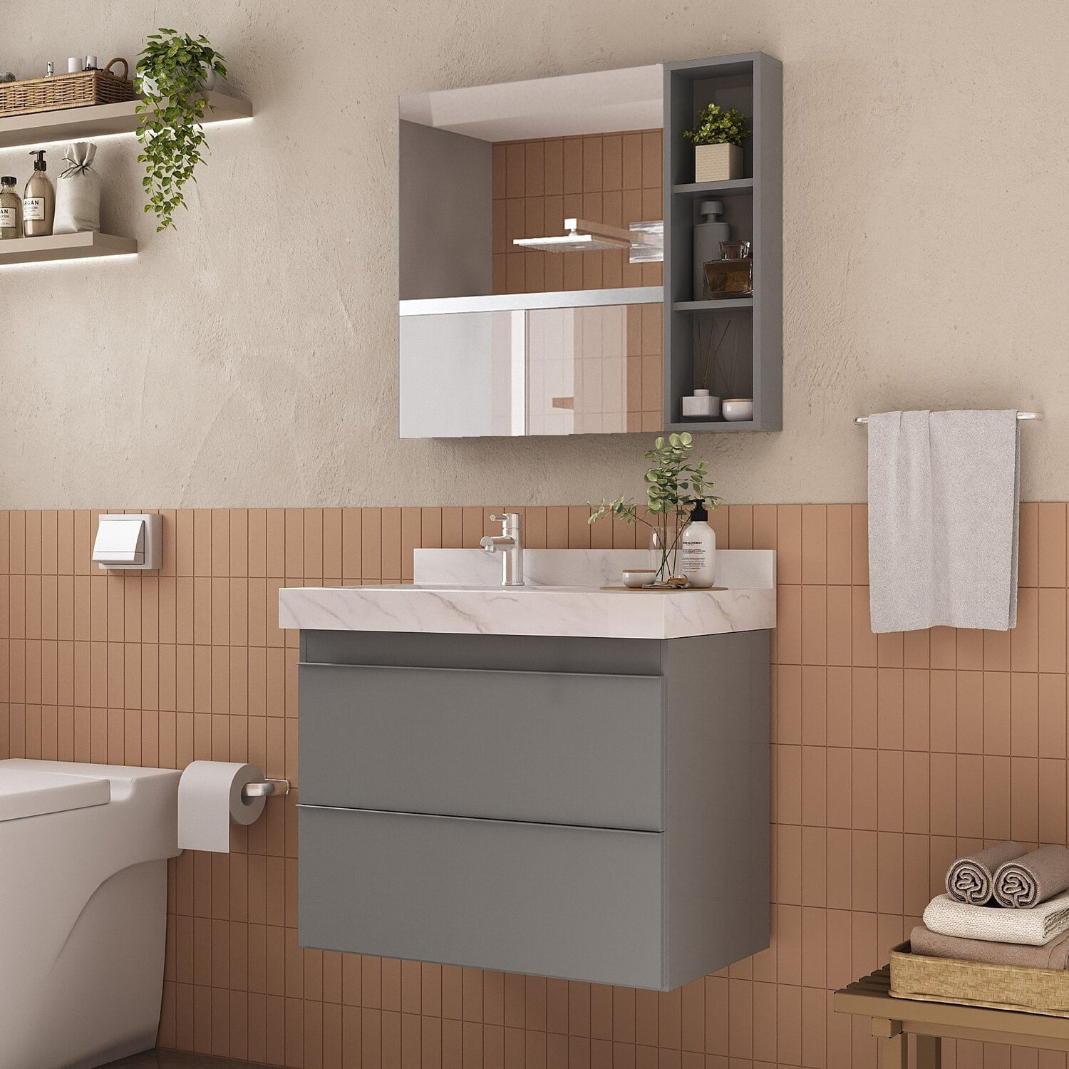 Espelheira Para Banheiro Plus Size 80cm Cinza