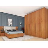Quarto Casal Completo Roupeiro Veneza 4 Gavetas Painel Ripado Com Mesa De Cabeira 2 Gavetas Cinamomo