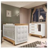 Quarto De Bebê Berço Com Capitonê E Cômoda Com Janelas 100% Mdf Retrô Kakau Espresso Móveis Branco Brilho/amêndoa/branco