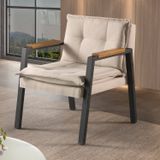 Poltrona Decorativa Fortaleza Base Em Aço Industrial Bege