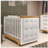 Berço Minicama Com Capitonê 100% Mdf Retrô Kakau Espresso Móveis Branco Brilho/amêndoa/branco