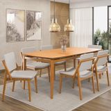 Conjunto Sala De Jantar Madeira Maciça - Mesa 1,80 Laminada 6 Cadeiras Assento E Encosto Estofado Freijó