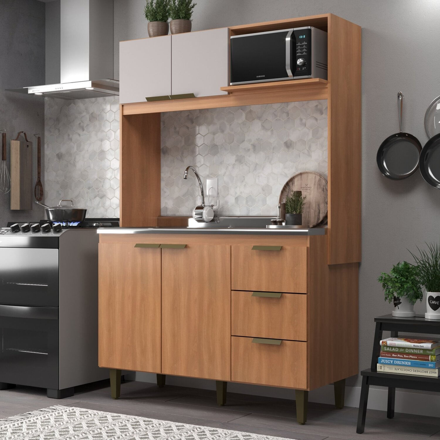 Cozinha Compacta Sofia 4 Portas E 3 Gavetas Freijó