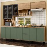 Cozinha Modulada Toscana 5 Peças Mdf Com Aéreo 1200 Porta De Vidro E Paneleiro Com Tampo Freijó/jade