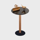 Mesa De Apoio Monopé Para Sofá Redonda 35cm X70cm Preto