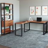 Kit 2 Peças 100% Mdf Com Escrivaninha Em L E Estante Para Livros Freijó/preto Fosco