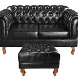 Namoradeira Com Puff Duquesa Decorativo Chesterfield Capitonê Preto