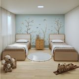 Quarto Infantil Com 2 Camas De Solteiro Loop E 1 Mesa De Cabeceira Maggiore Amêndoa Clean / Off White