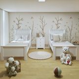 Quarto Infantil Com 2 Camas Solteiro Athenas Plus E Mesa De Cabeceira 3 Gavetas Maggiore New Branco