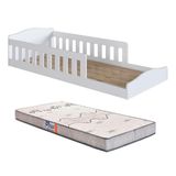 Cama Com Colchão Solteiro Gazin Montessoriana Infantil Proteção Lateral Branco Encanto Completa Móveis