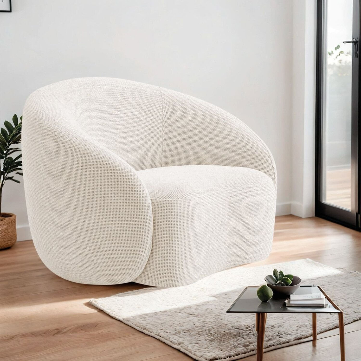 Poltrona Decorativa Curva Sala Recepção Alemanha Linho Bege