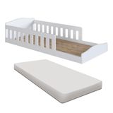 Cama Com Colchão Solteiro Montessoriana Infantil Proteção Lateral Branco Encanto Completa Móveis